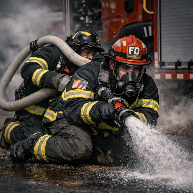 Firefighters wearing personal protective equipment