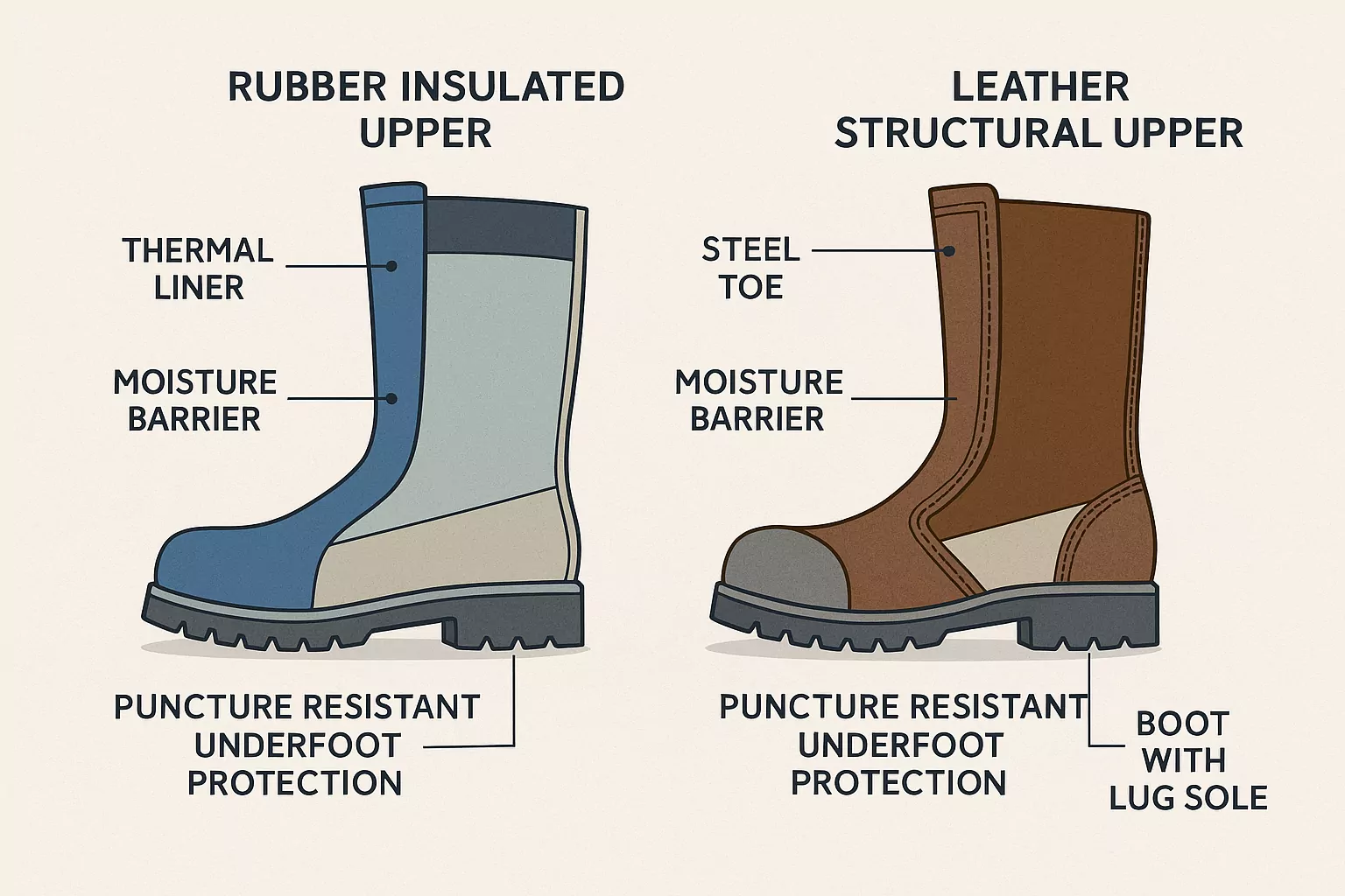 Rubber Bunker Boots vs. Leather Bunker Boots Construction