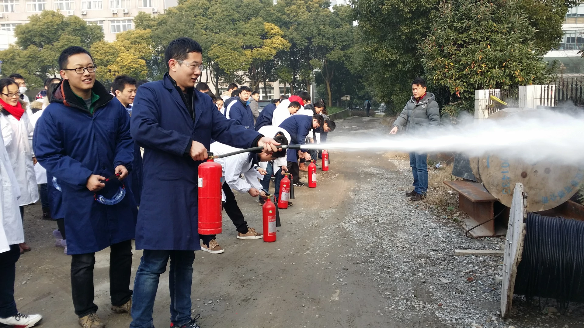 Use a wet chemical fire extinguisher to put out the fire
